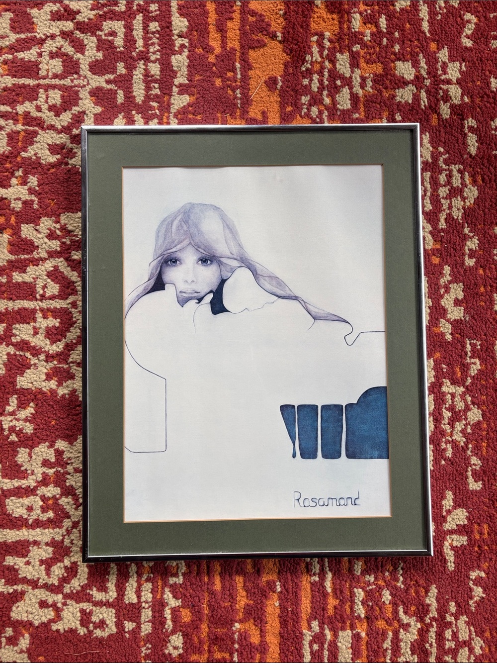 Vintage Framed Christine Rosamond 1970’s Lithograph - Blue Ice
